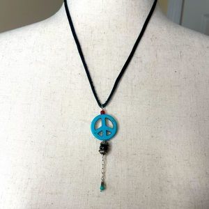 Handmade Leather 80’s inspired Turquoise Peace Necklace Designed by Grac…